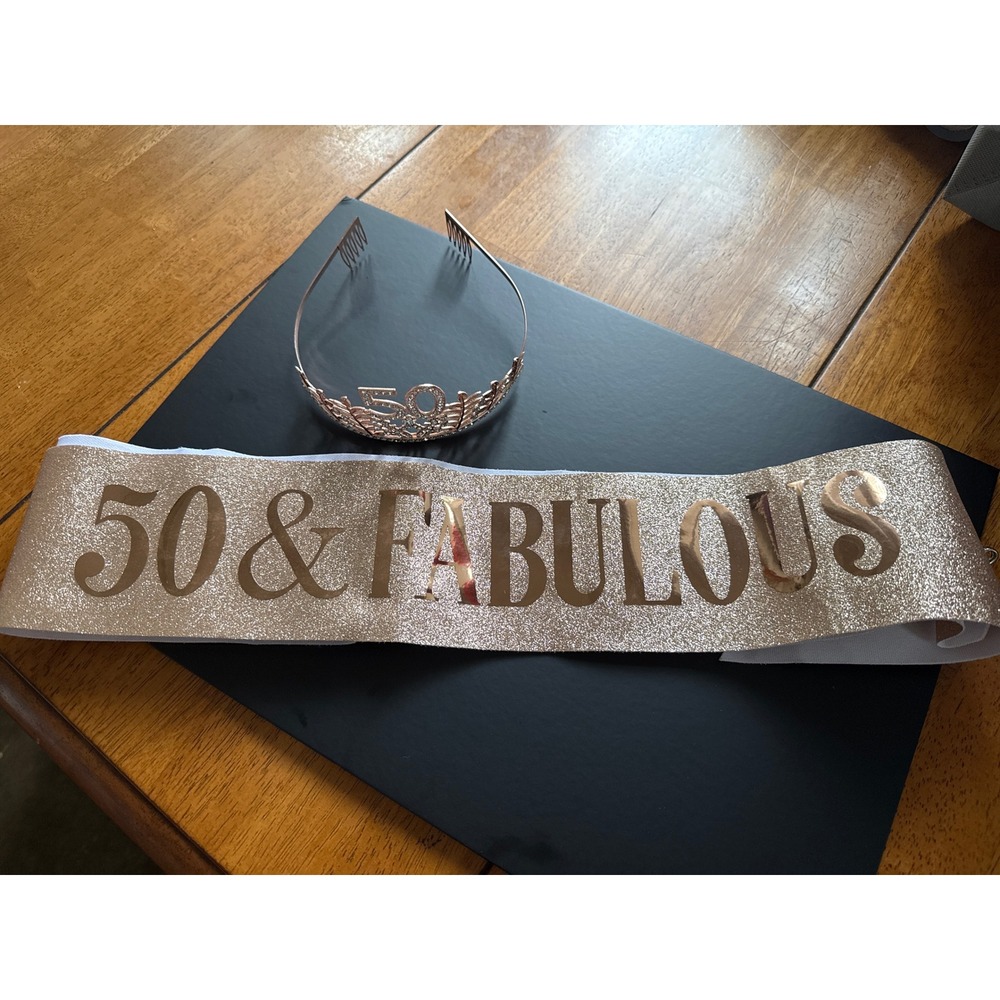 Rose Gold 50 & Fabulous Birthday Sash and Rhinestone Tiara Set 50th Birthday